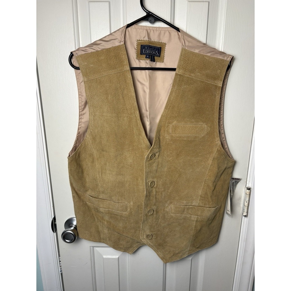 Vintage Basic Editions Vest Mens M Tan Suede Leather Western Cowboy 90s Grunge